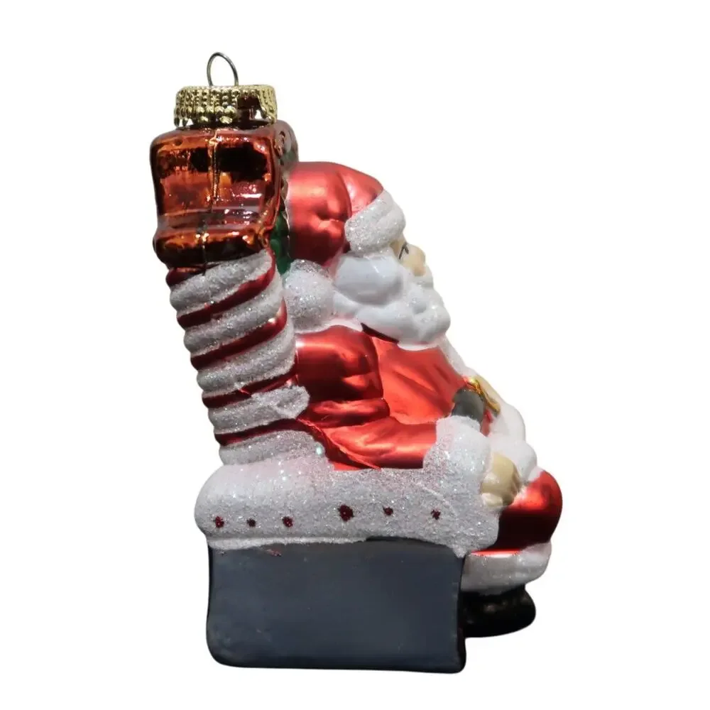Blown Glass Santa Claus on a Throne Christmas Ornament Hand Painted 4 in Vintage